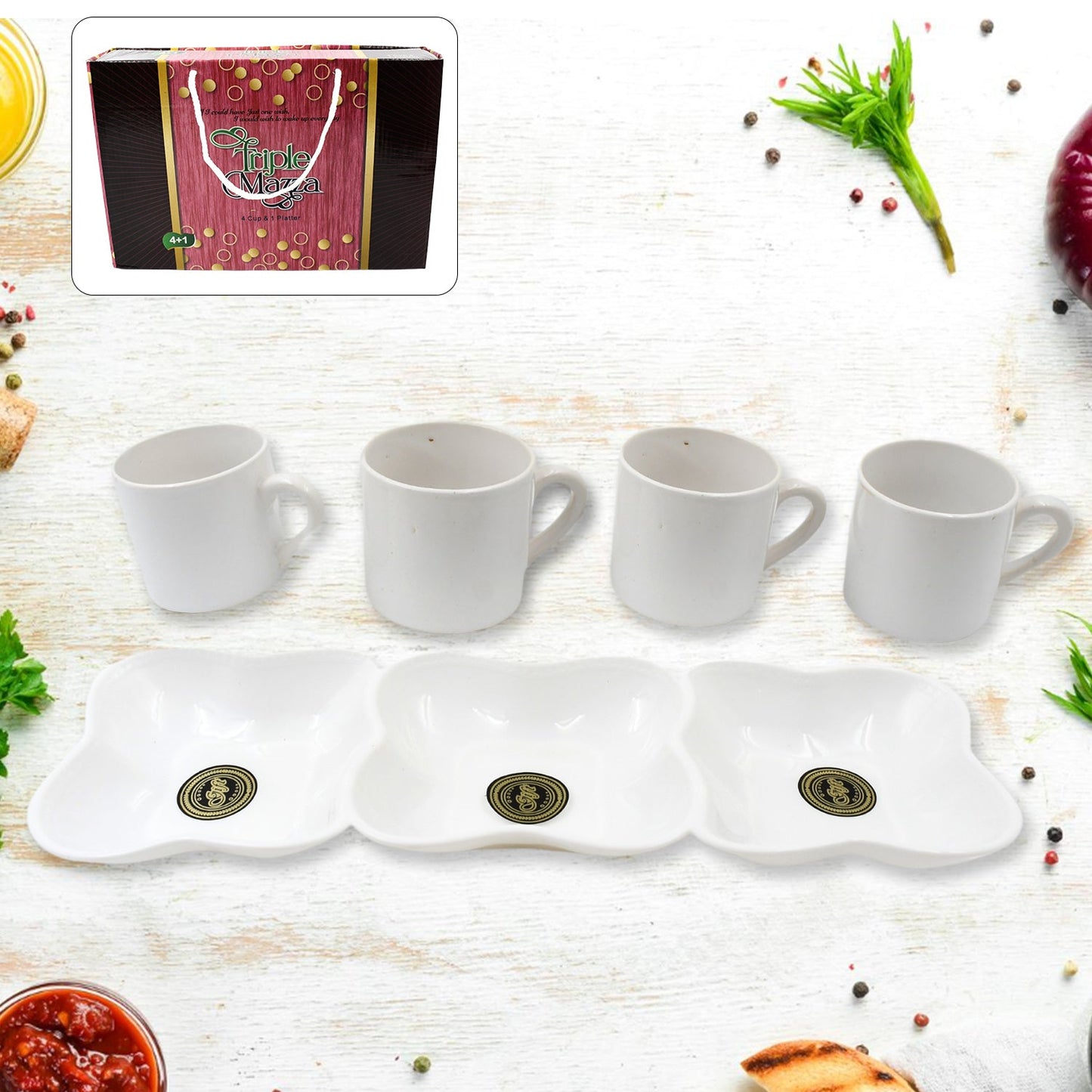 TrioServe Cups & Platter Set