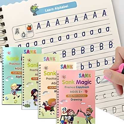 Magic Reusable Copybook Set for Kids – 4 Books + 10 Refills + 1 Pen (Number Tracing & Handwriting Practice)
